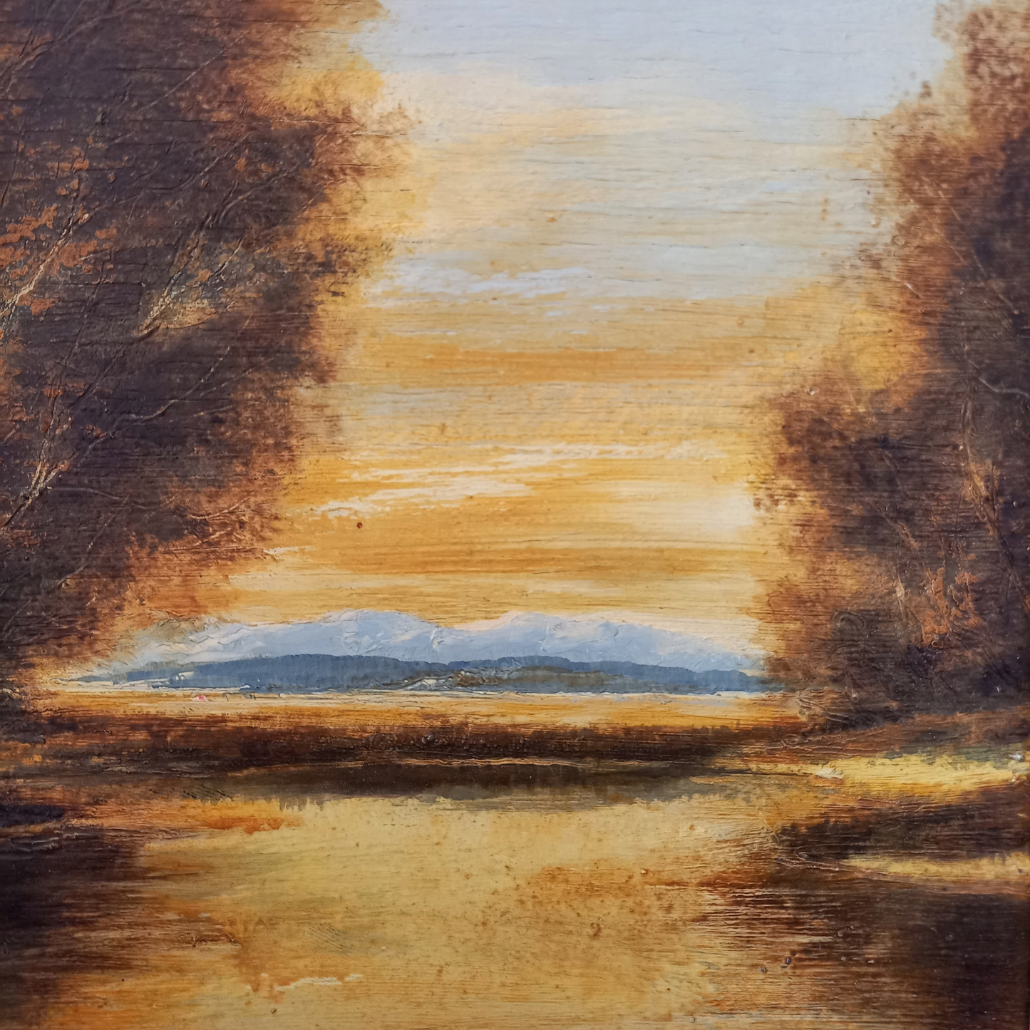 ORIGINAL Ölgemälde auf Holzplatte | Romantische Alpenlandschaft | Signiert: STADLER (München)