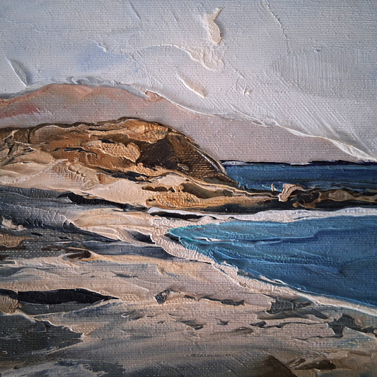 ORIGINAL Ölgemälde auf Karton inkl. Rahmen | Küstenlandschaft / Strand / Meer | 31x26 cm | Signiert