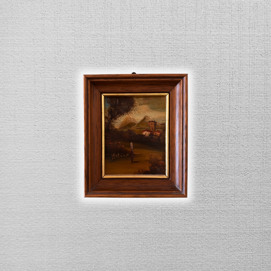 SELTENES KLEINES Ölgemälde auf Kupferplatte inkl. Rahmen | Landschaft / Burg / Italien | Signiert