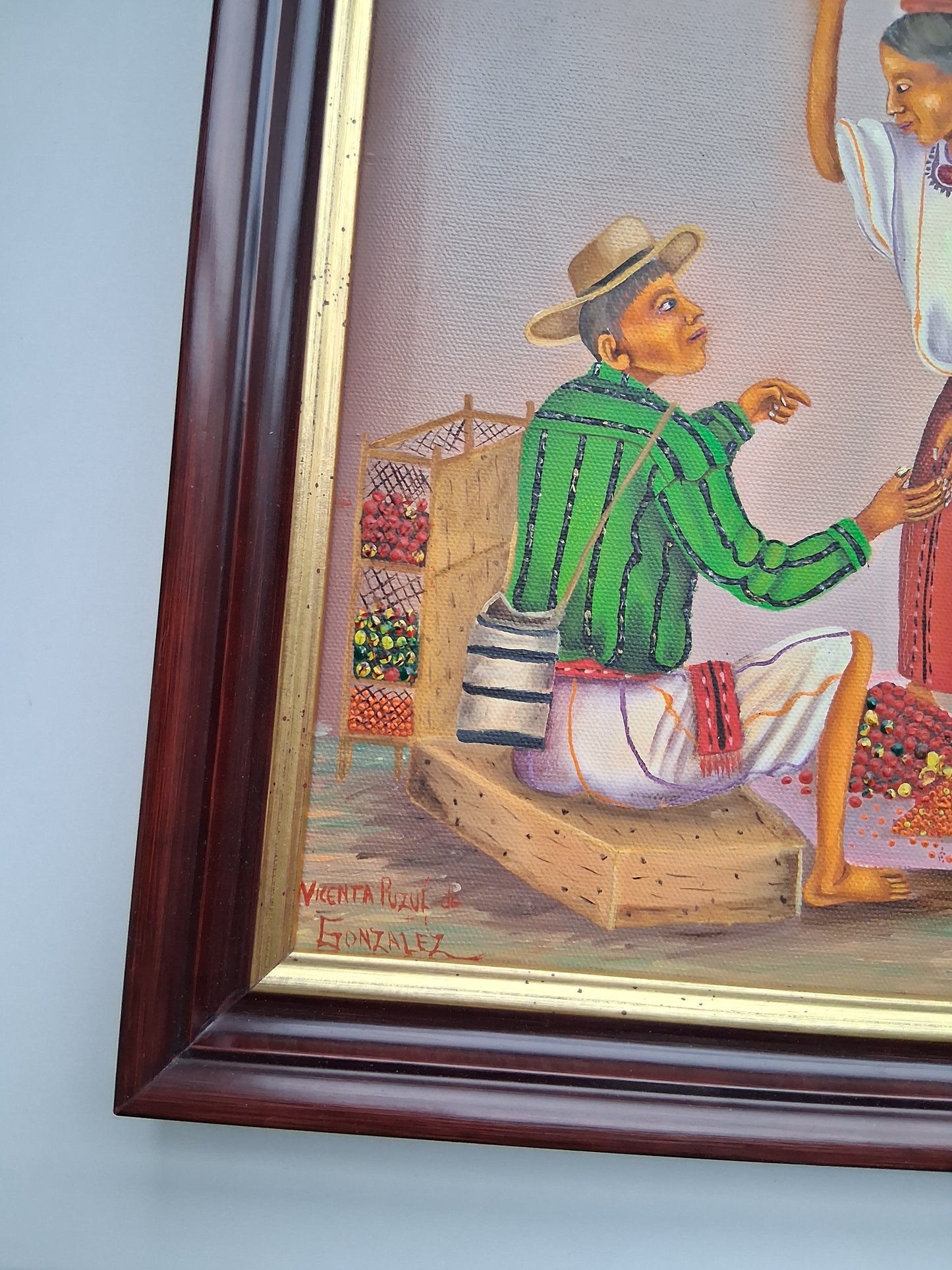 ORIGINAL Ölgemälde auf Leinwand inkl. Rahmen | Marktplatz / Mercado Atitlan | 29x34 cm | Signiert