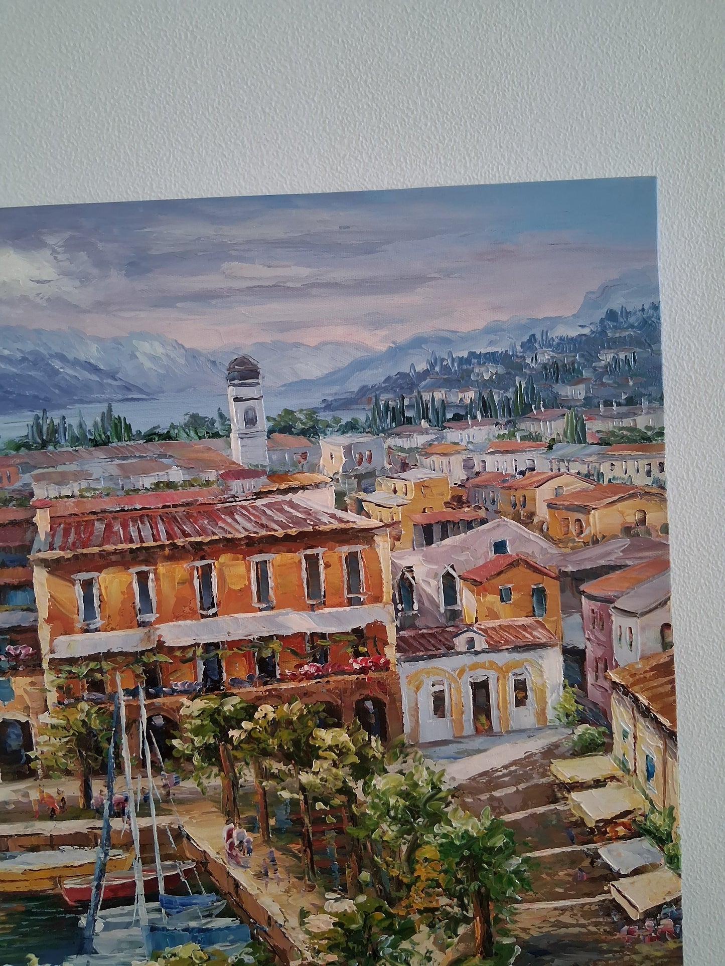ORIGINAL Ölgemälde auf Leinwand | Torri del Benaco / Gardasee / Italien | 70x50 cm | Signiert: STEFANI
