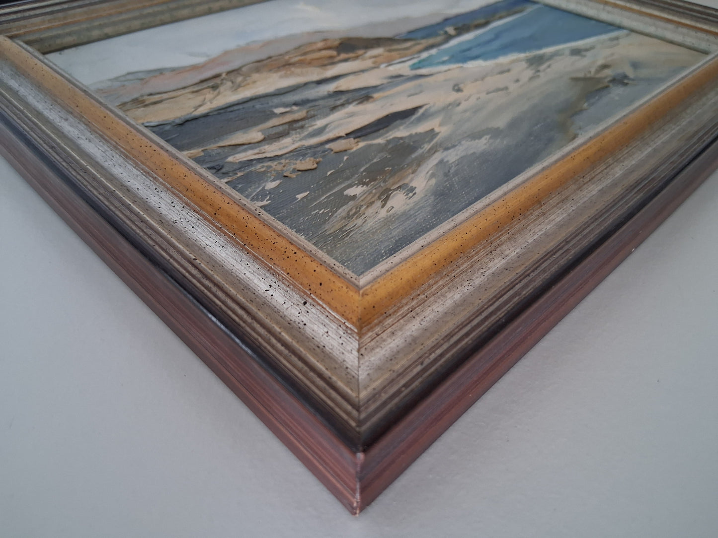 ORIGINAL Ölgemälde auf Karton inkl. Rahmen | Küstenlandschaft / Strand / Meer | 31x26 cm | Signiert