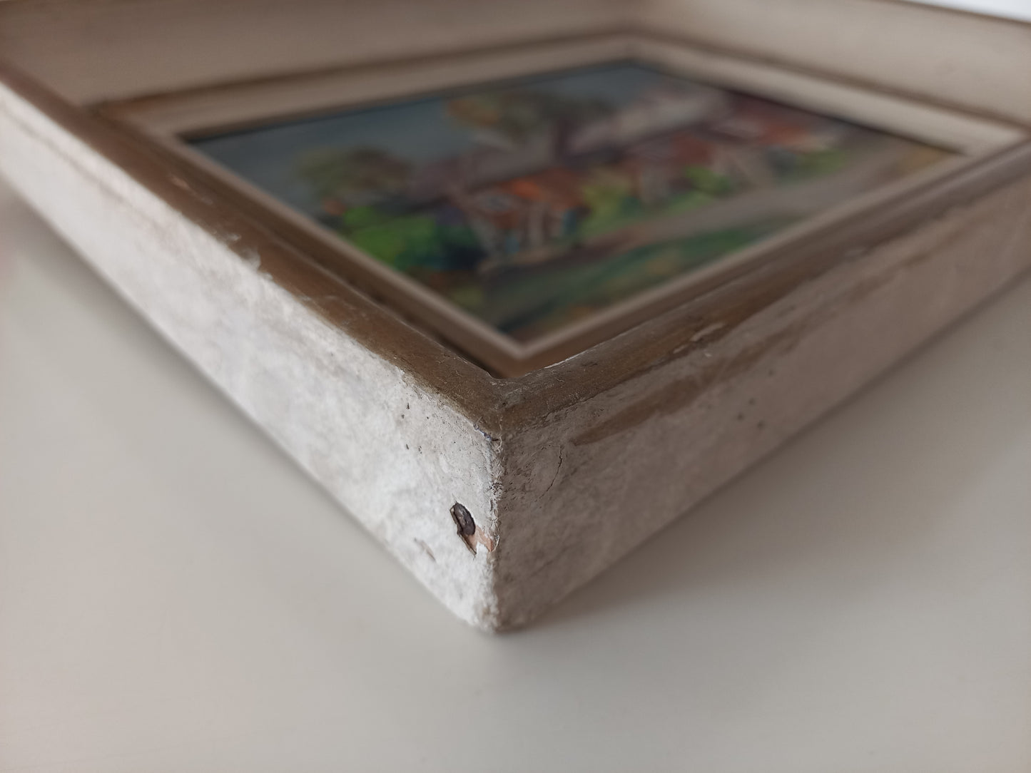 ORIGINAL Ölgemälde auf Karton inkl. Rahmen | Landschaft / Bauernhaus mit Figur | Signiert