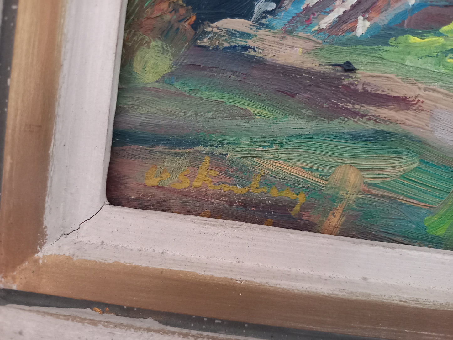 ORIGINAL Ölgemälde auf Karton inkl. Rahmen | Landschaft / Bauernhaus mit Figur | Signiert