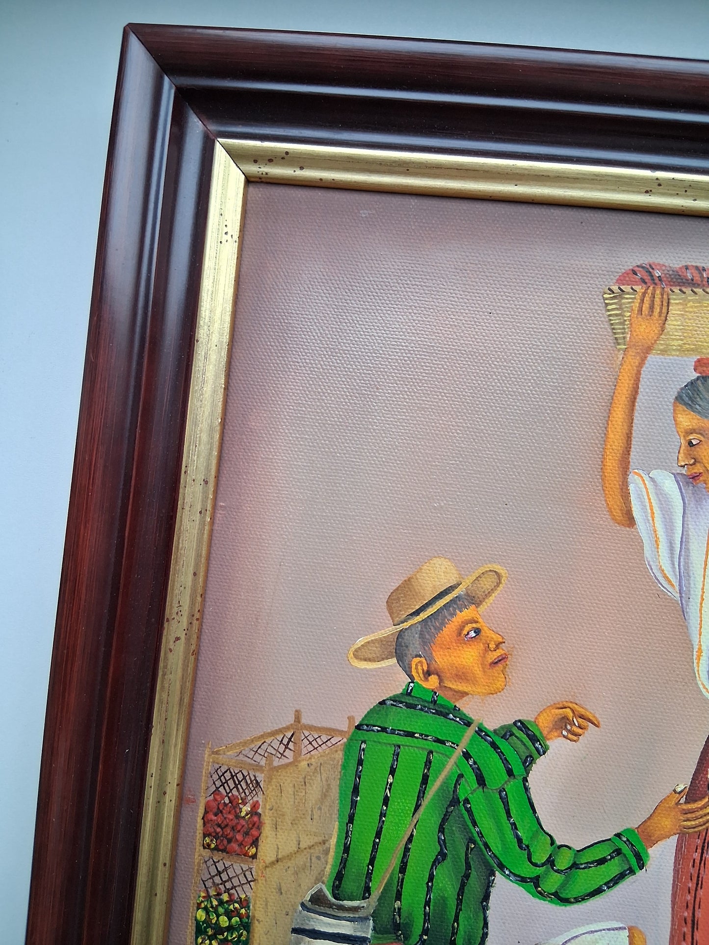 ORIGINAL Ölgemälde auf Leinwand inkl. Rahmen | Marktplatz / Mercado Atitlan | 29x34 cm | Signiert