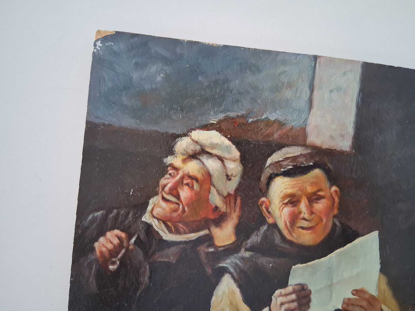 ORIGINAL Ölgemälde auf Holzplatte | Lesender Mönch / Menschen / Portrait | 25x20 cm | Signiert