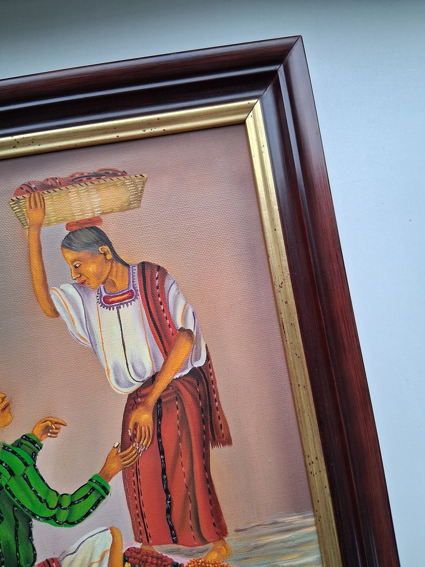 ORIGINAL Ölgemälde auf Leinwand inkl. Rahmen | Marktplatz / Mercado Atitlan | 29x34 cm | Signiert