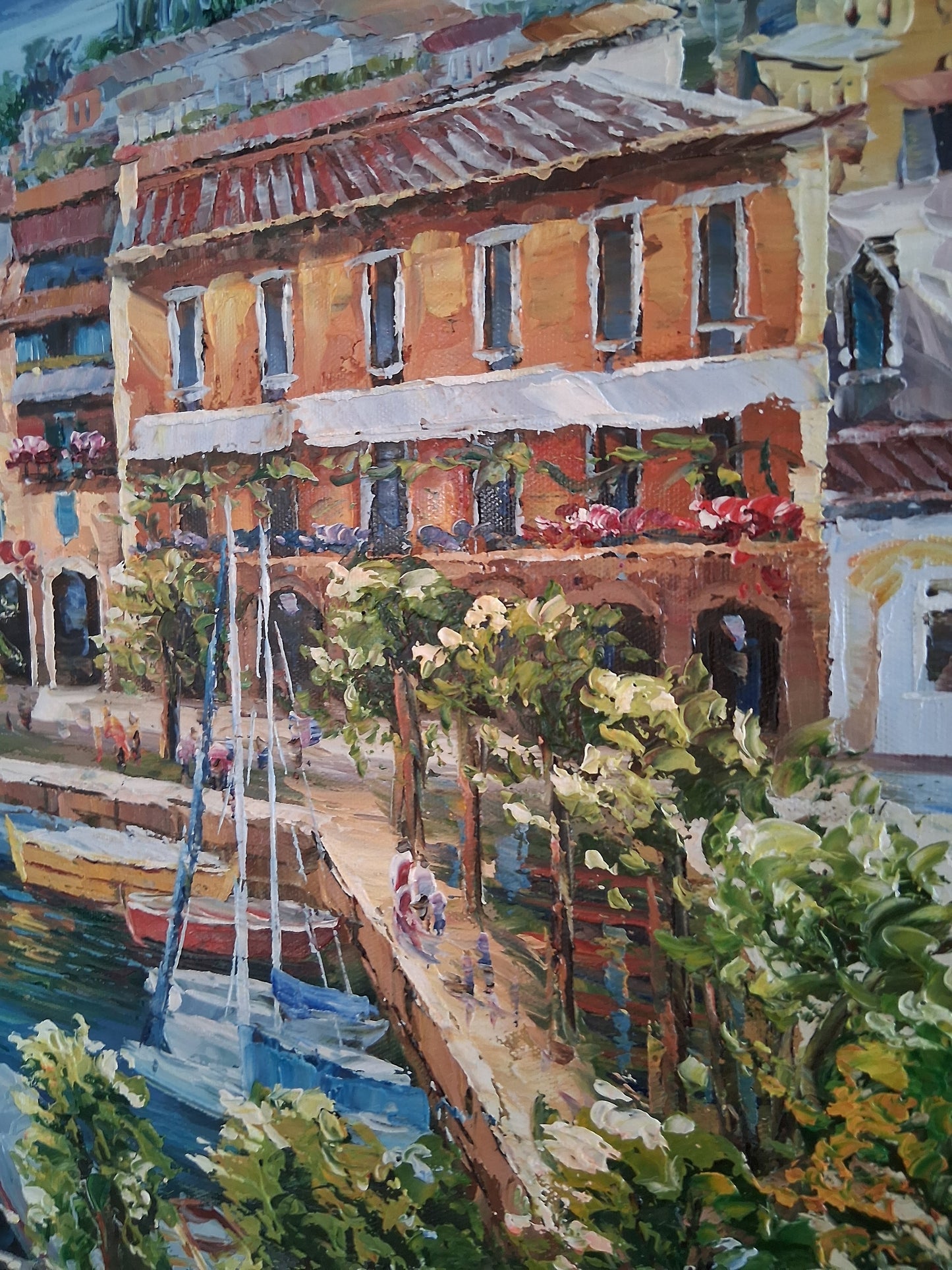 ORIGINAL Ölgemälde auf Leinwand | Torri del Benaco / Gardasee / Italien | 70x50 cm | Signiert: STEFANI