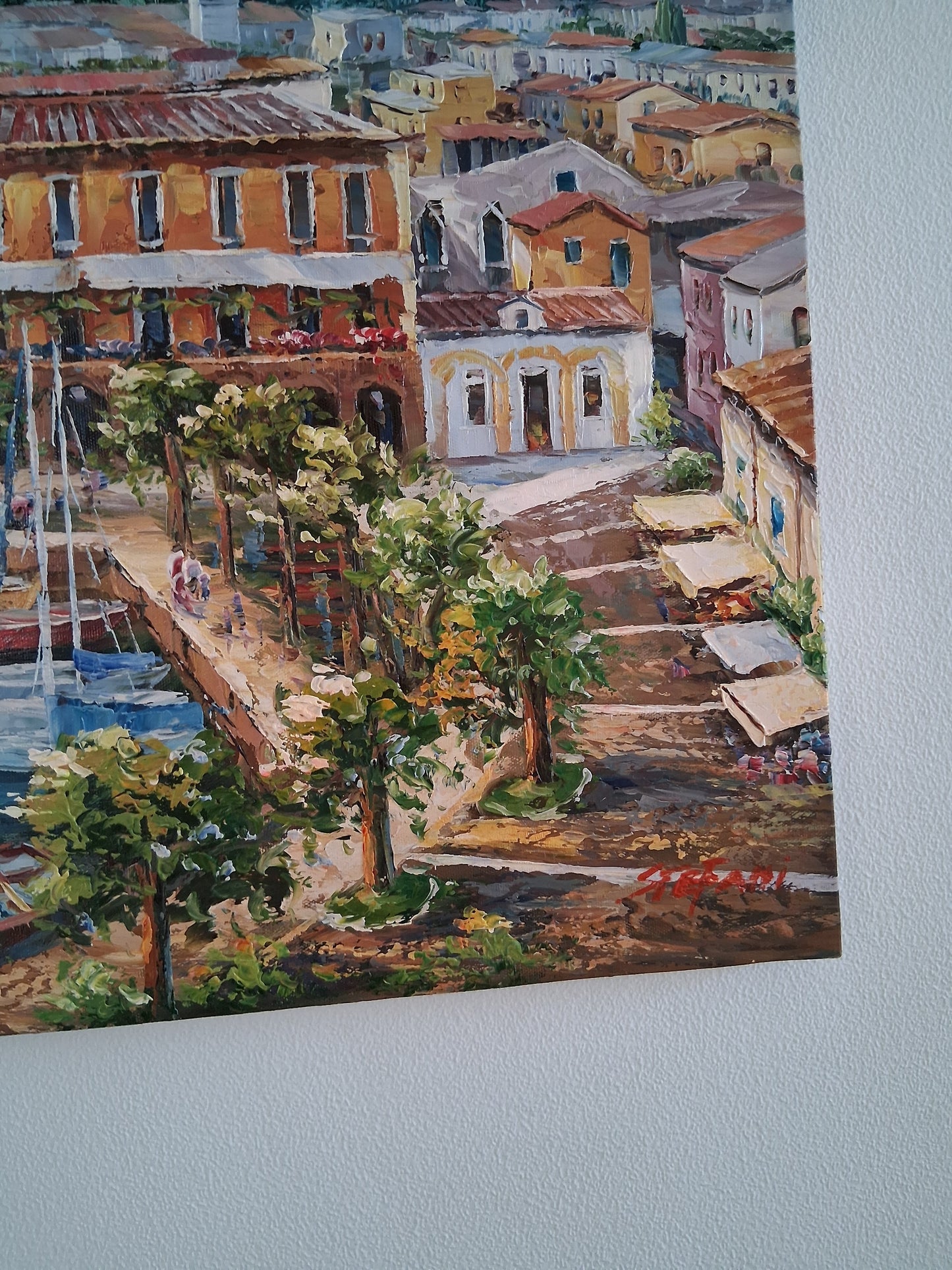 ORIGINAL Ölgemälde auf Leinwand | Torri del Benaco / Gardasee / Italien | 70x50 cm | Signiert: STEFANI
