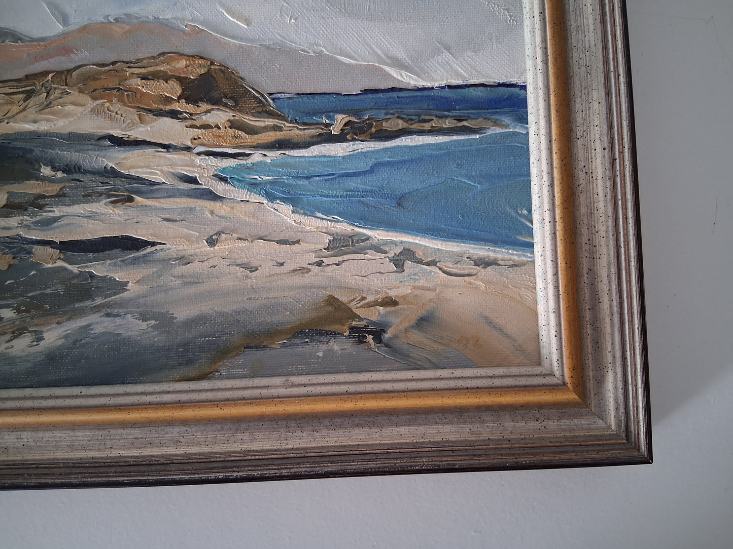 ORIGINAL Ölgemälde auf Karton inkl. Rahmen | Küstenlandschaft / Strand / Meer | 31x26 cm | Signiert