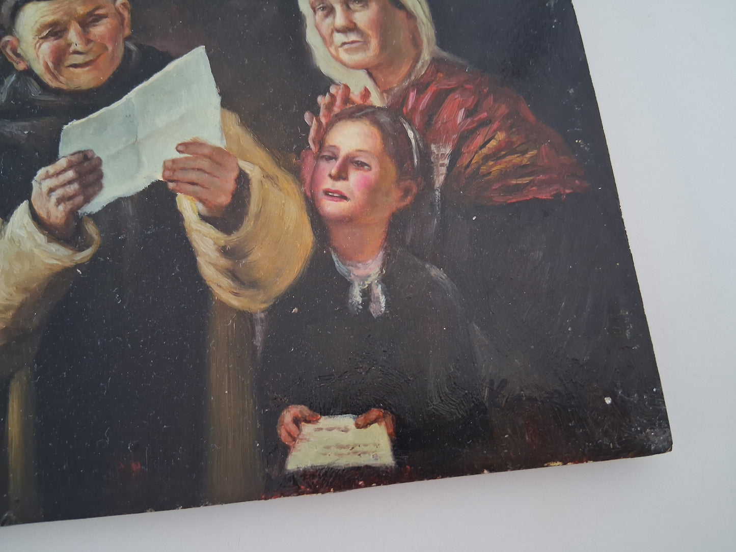 ORIGINAL Ölgemälde auf Holzplatte | Lesender Mönch / Menschen / Portrait | 25x20 cm | Signiert