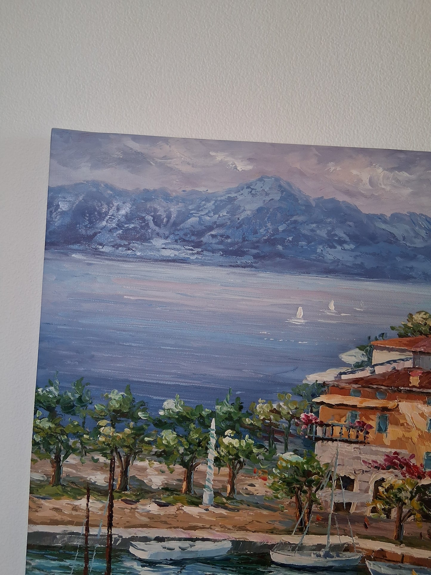 ORIGINAL Ölgemälde auf Leinwand | Torri del Benaco / Gardasee / Italien | 70x50 cm | Signiert: STEFANI