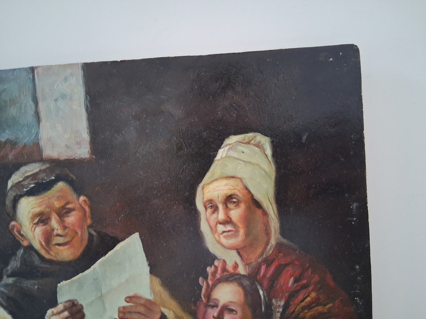 ORIGINAL Ölgemälde auf Holzplatte | Lesender Mönch / Menschen / Portrait | 25x20 cm | Signiert