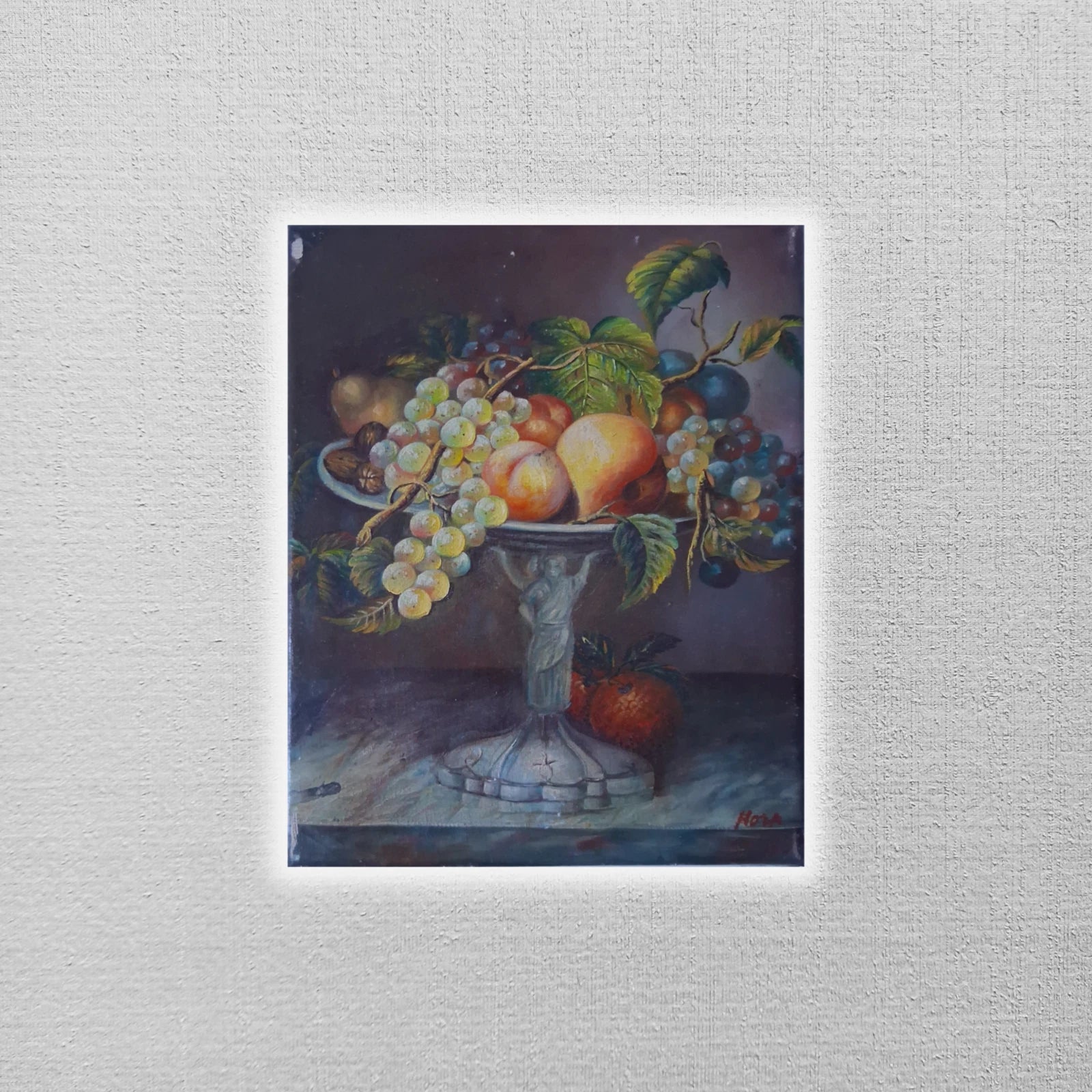ORIGINAL Ölgemälde auf Leinwand | Stillleben / Obstschale / Weintrauben | 20x25 cm | Signiert