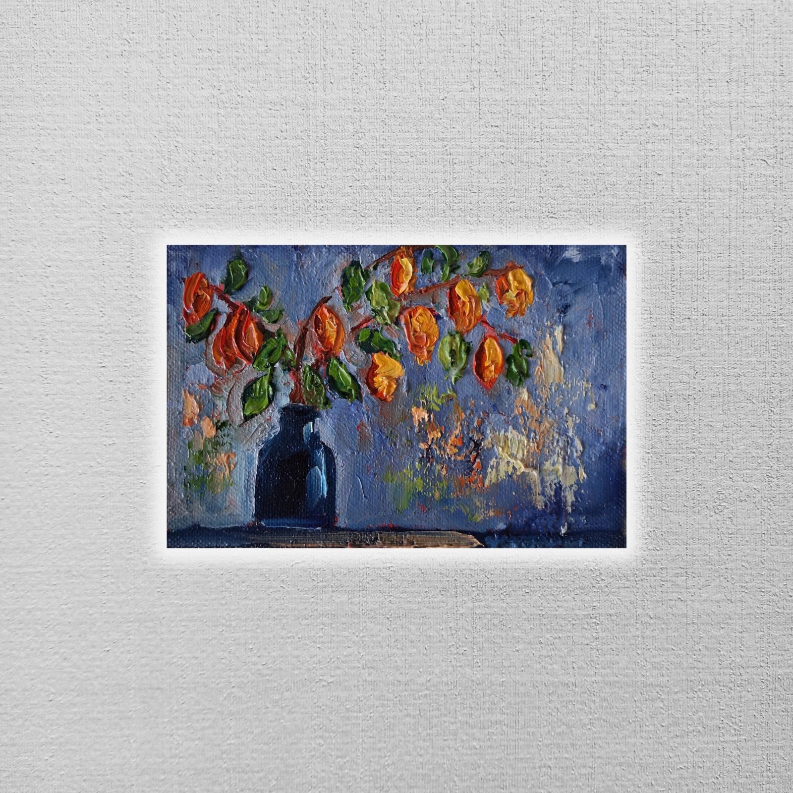ORIGINAL Ölgemälde auf Leinwand | Stillleben / Physalis / Blumenvase | 15x10 cm | Signiert