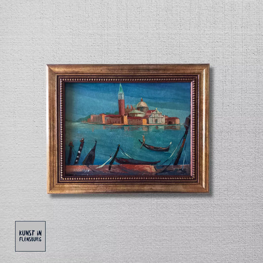 ORIGINAL Ölgemälde auf Karton inkl. Rahmen | San Marco / Markusturm / Venedig | Signiert
