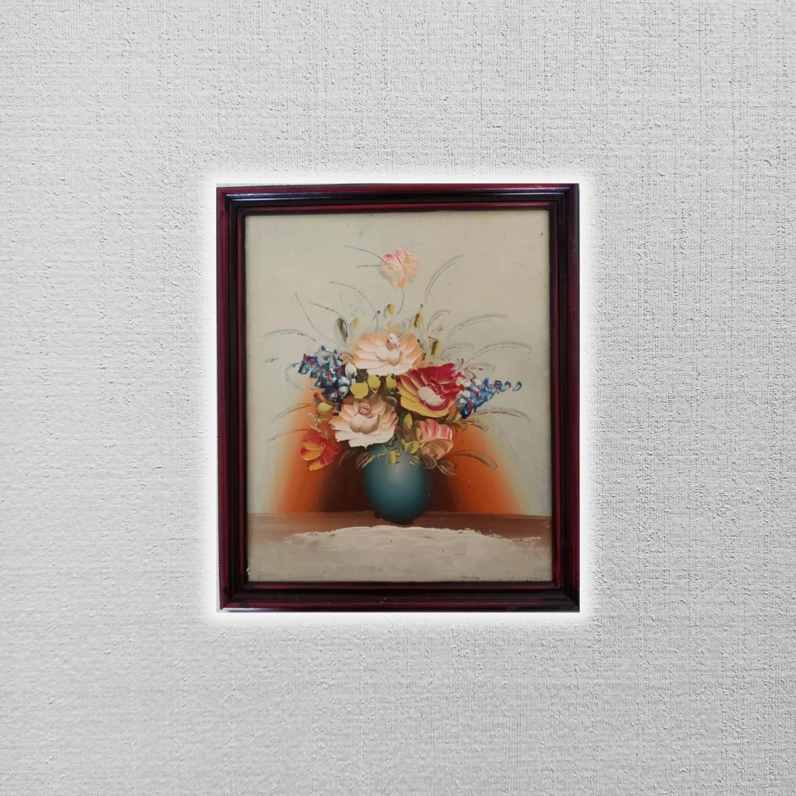 ORIGINAL Ölgemälde auf Karton inkl. Rahmen | Stillleben / Blumenvase | 22x26 cm | Vintage