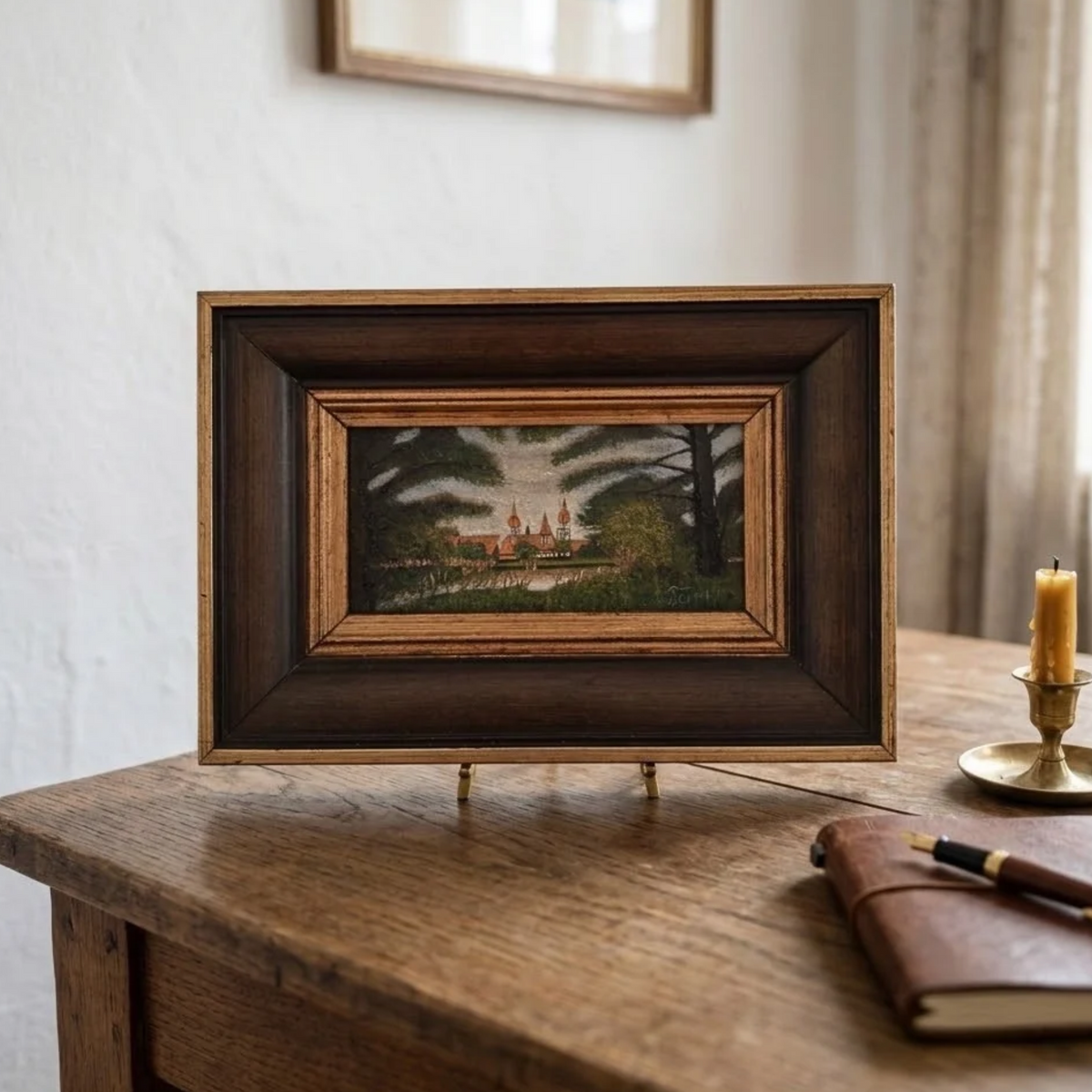 Altes Ölgemälde handgemalt mit Holzrahmen | Blick auf Feuchtwangen | ORIGINAL & Signiert
