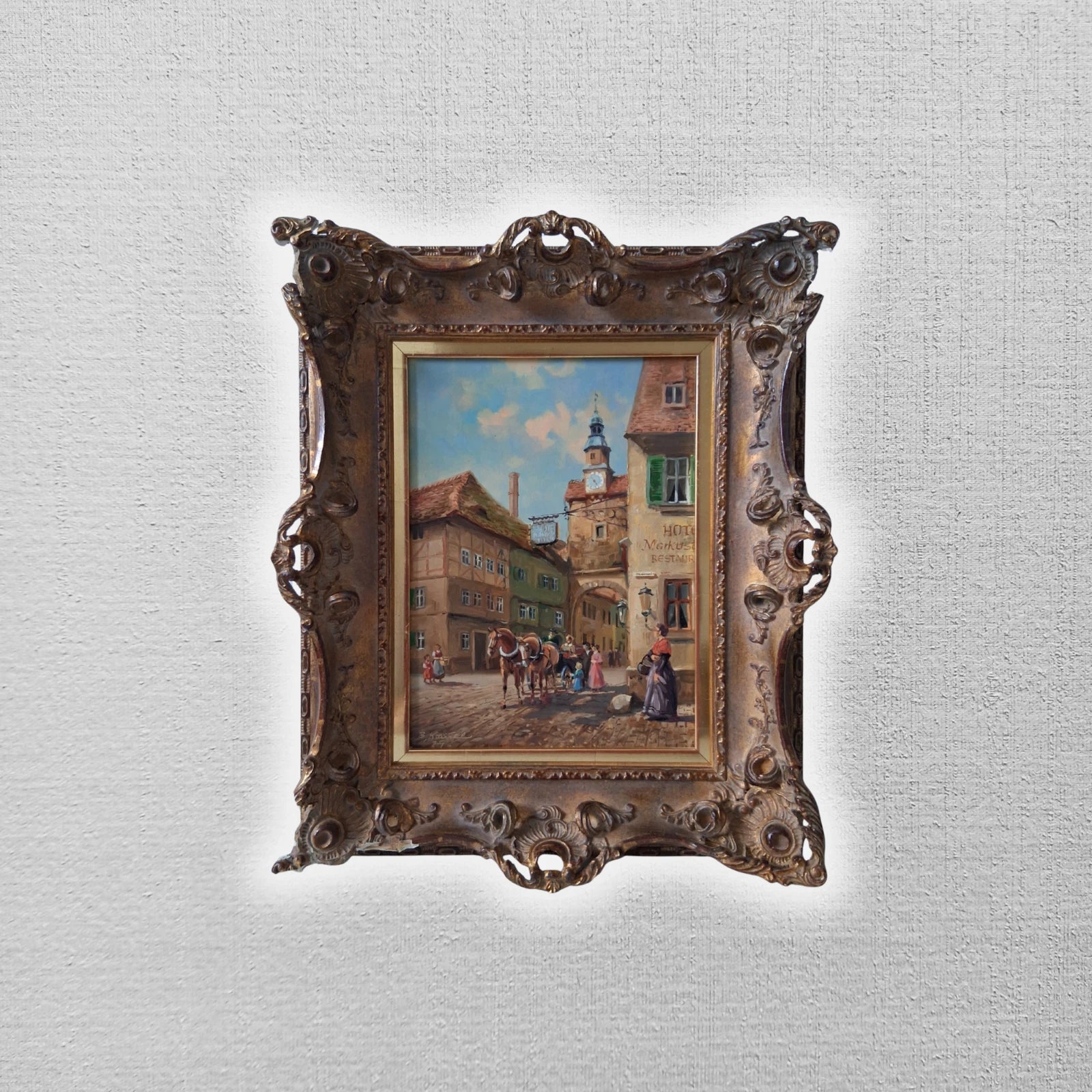 BRUNO KRAUEL (1907-1999) | Marktplatz | ORIGINAL Ölgemälde auf Holzplatte inkl. Barockrahmen