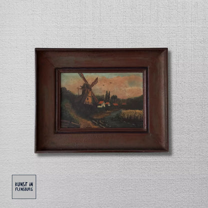 ORIGINAL Ölgemälde auf Leinwand inkl. Rahmen | Landschaft / Windmühle | 44x34 cm | Signiert