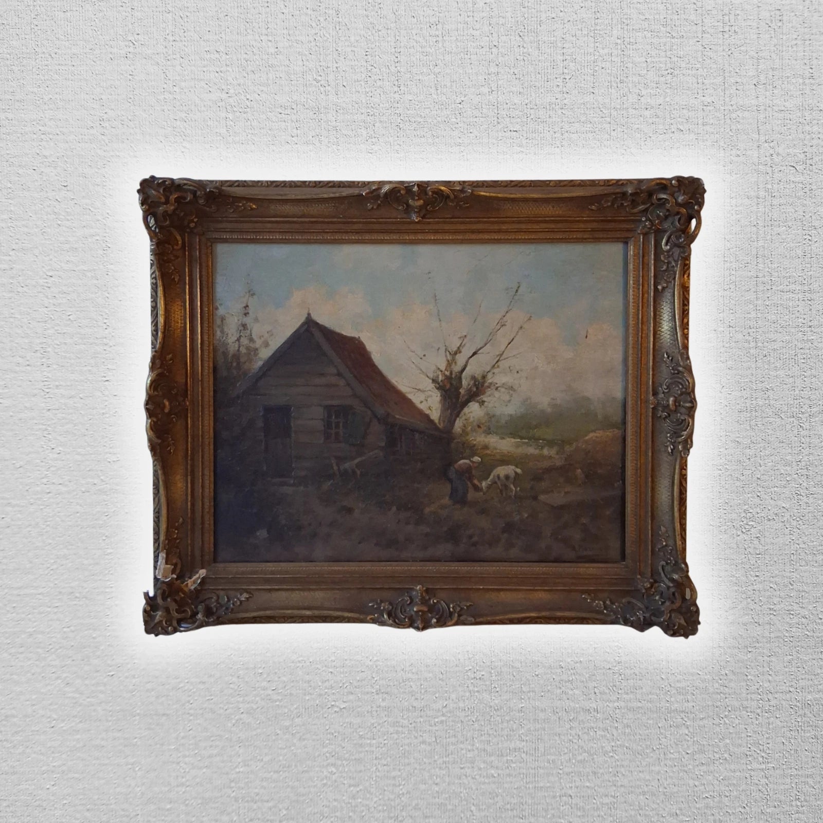 FERDINAND MARINUS (1808-1890) | Bauernhausszene mit Fütterung | ORIGINAL Ölgemälde auf Leinwand
