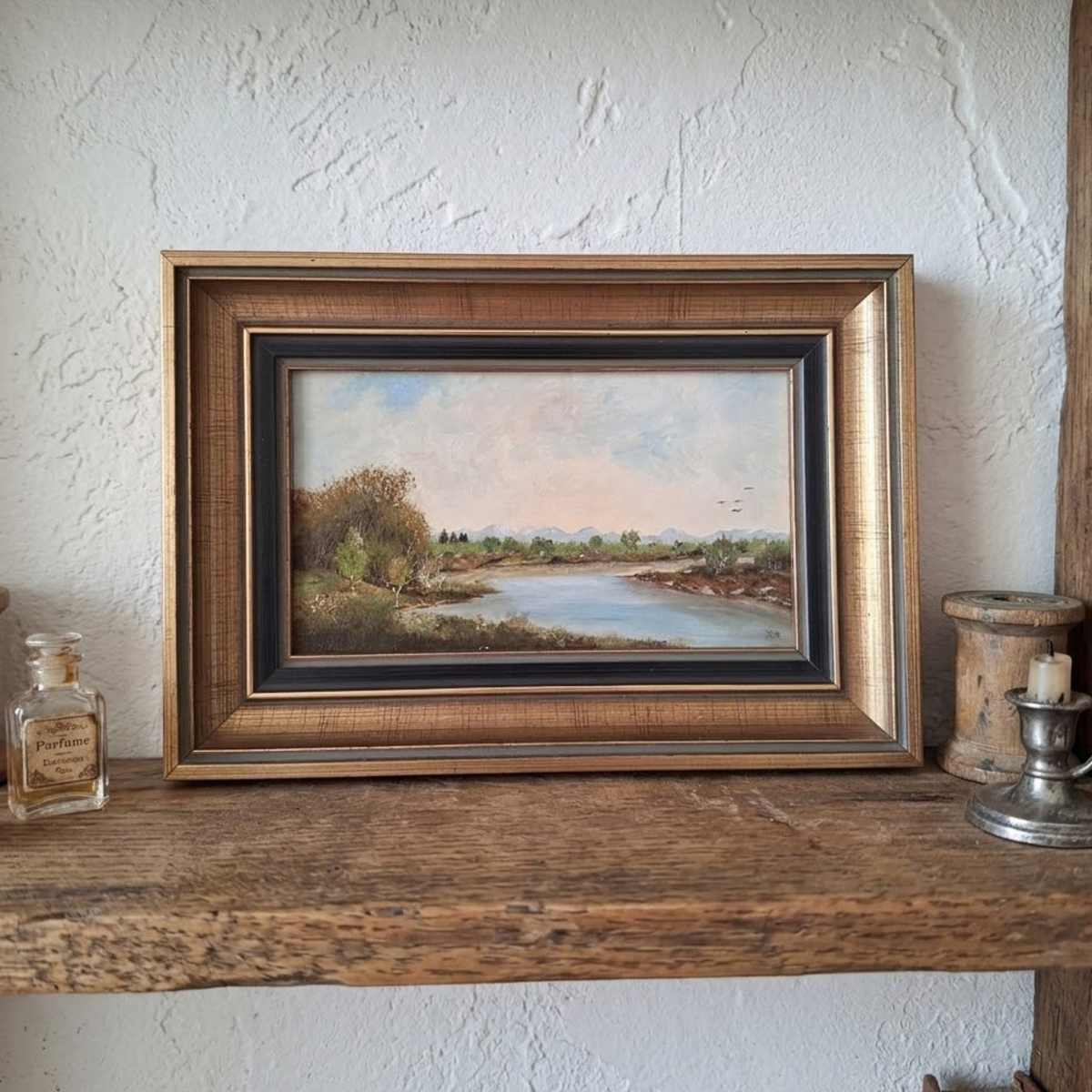 Altes Ölgemälde handgemalt mit Holzrahmen | Im Freisinger Moor | 24x17 cm | ORIGINAL & Signiert