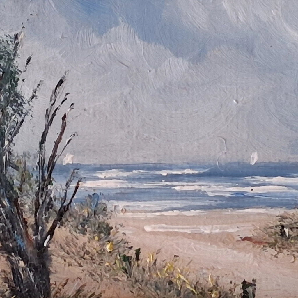 KLEINES ORIGINAL Ölgemälde auf Karton inkl. Rahmen | Strand / Küste / Meer | 17x7 cm | Signiert