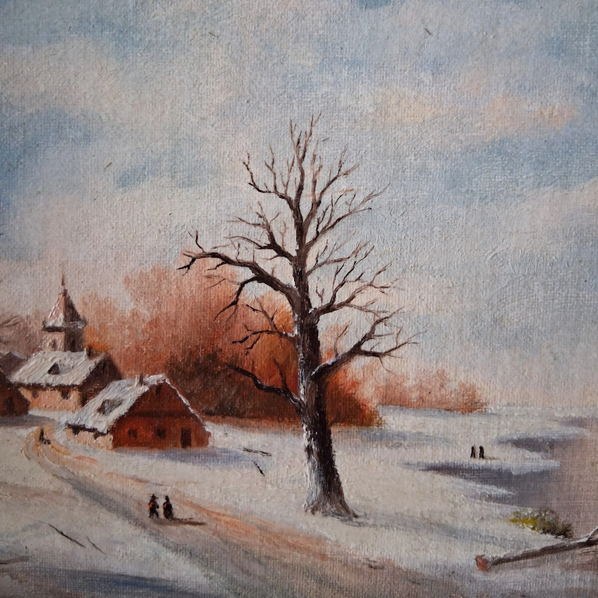 Altes Ölgemälde handgemalt mit Holzrahmen | Verschneite Winterlandschaft | ORIGINAL & Signiert