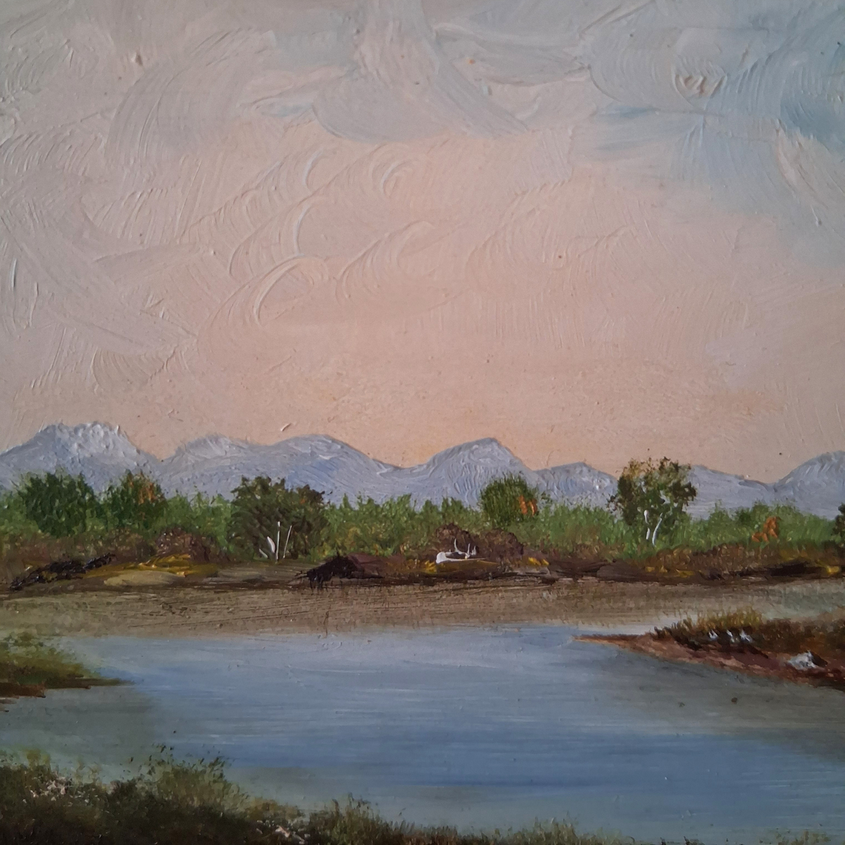 Altes Ölgemälde handgemalt mit Holzrahmen | Im Freisinger Moor | 24x17 cm | ORIGINAL & Signiert