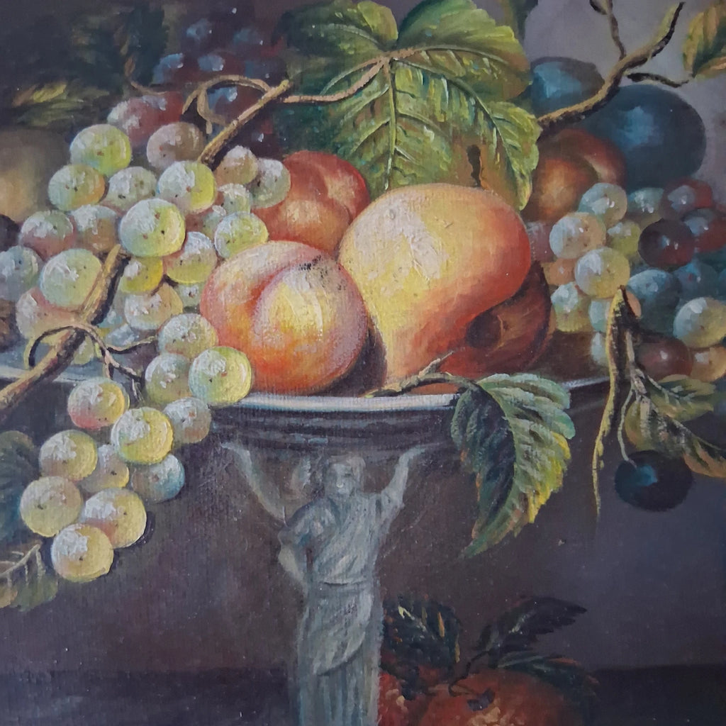 ORIGINAL Ölgemälde auf Leinwand | Stillleben / Obstschale / Weintrauben | 20x25 cm | Signiert