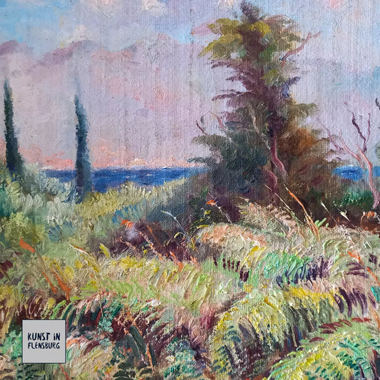 ORIGINAL Ölgemälde auf Karton inkl. Rahmen | Farnlandschaft / Natur | 33x28 cm | Signiert