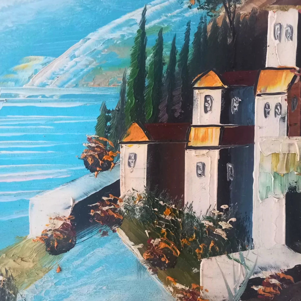 ORIGINAL Ölgemälde auf Karton inkl. Rahmen | Landschaft / Meer / Küste | 27x23 cm | Vintage