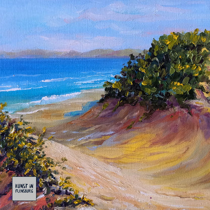 ORIGINAL Ölgemälde auf Leinwand | Strandgang / Meerblick / Landschaft | 30x24 cm | Signiert