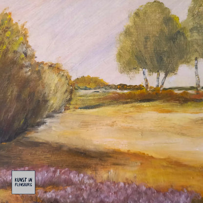 ORIGINAL Ölgemälde auf Karton inkl. Rahmen | Heidelandschaft | 28x22 cm | Signiert: NAST