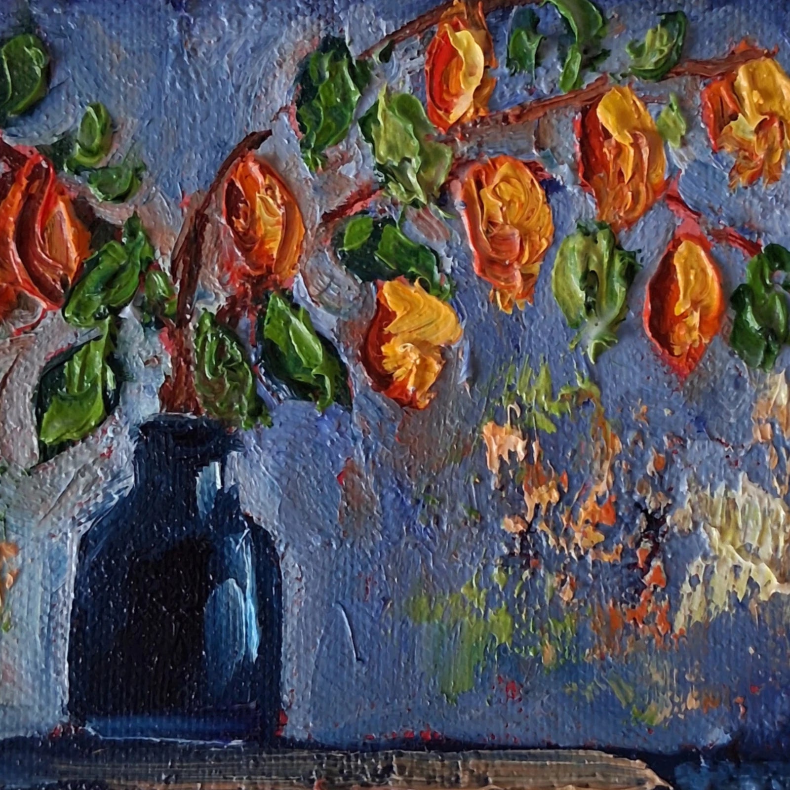 ORIGINAL Ölgemälde auf Leinwand | Stillleben / Physalis / Blumenvase | 15x10 cm | Signiert