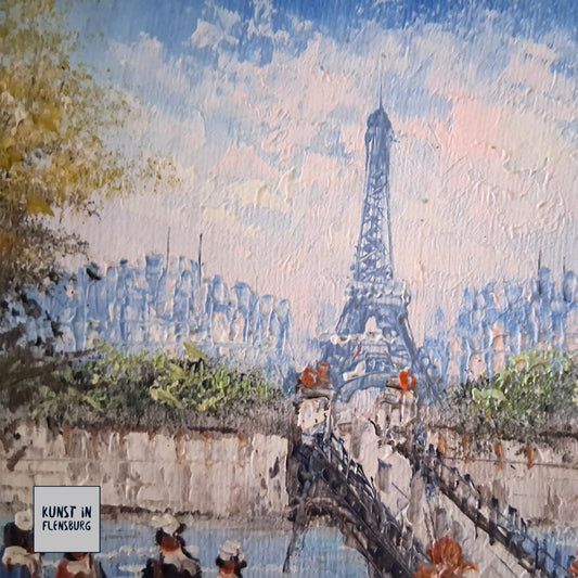 CAROLINE C. BURNETT | Stadtszene / Eiffelturm / Paris | ORIGINAL Ölgemälde auf Karton inkl. Rahmen