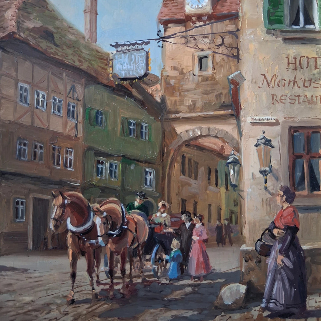 BRUNO KRAUEL (1907-1999) | Marktplatz | ORIGINAL Ölgemälde auf Holzplatte inkl. Barockrahmen