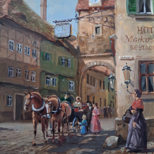 BRUNO KRAUEL (1907-1999) | Marktplatz | ORIGINAL Ölgemälde auf Holzplatte inkl. Barockrahmen