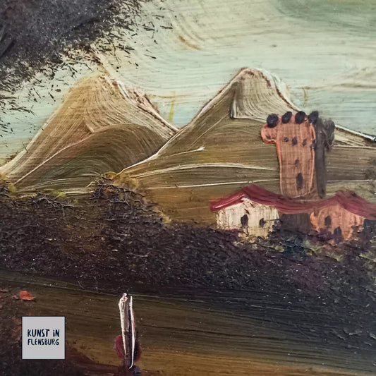 SELTENES KLEINES Ölgemälde auf Kupferplatte inkl. Rahmen | Landschaft / Burg / Italien | Signiert