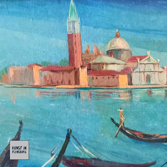 ORIGINAL Ölgemälde auf Karton inkl. Rahmen | San Marco / Markusturm / Venedig | Signiert