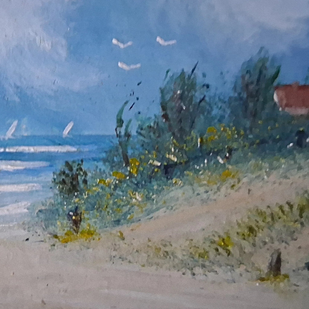 KLEINES ORIGINAL Ölgemälde auf Karton inkl. Rahmen | Strand / Küste / Meer | 13x6 cm | Signiert