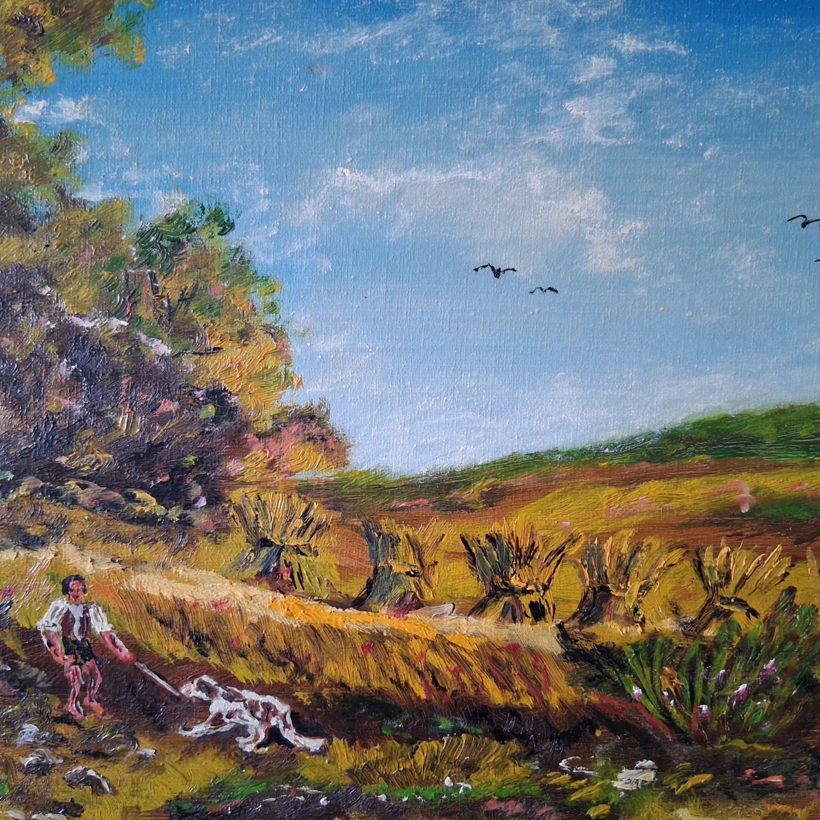 ORIGINAL Ölgemälde auf Leinwand inkl. Rahmen | Landschaft / Natur / Mann mit Hund | Signiert