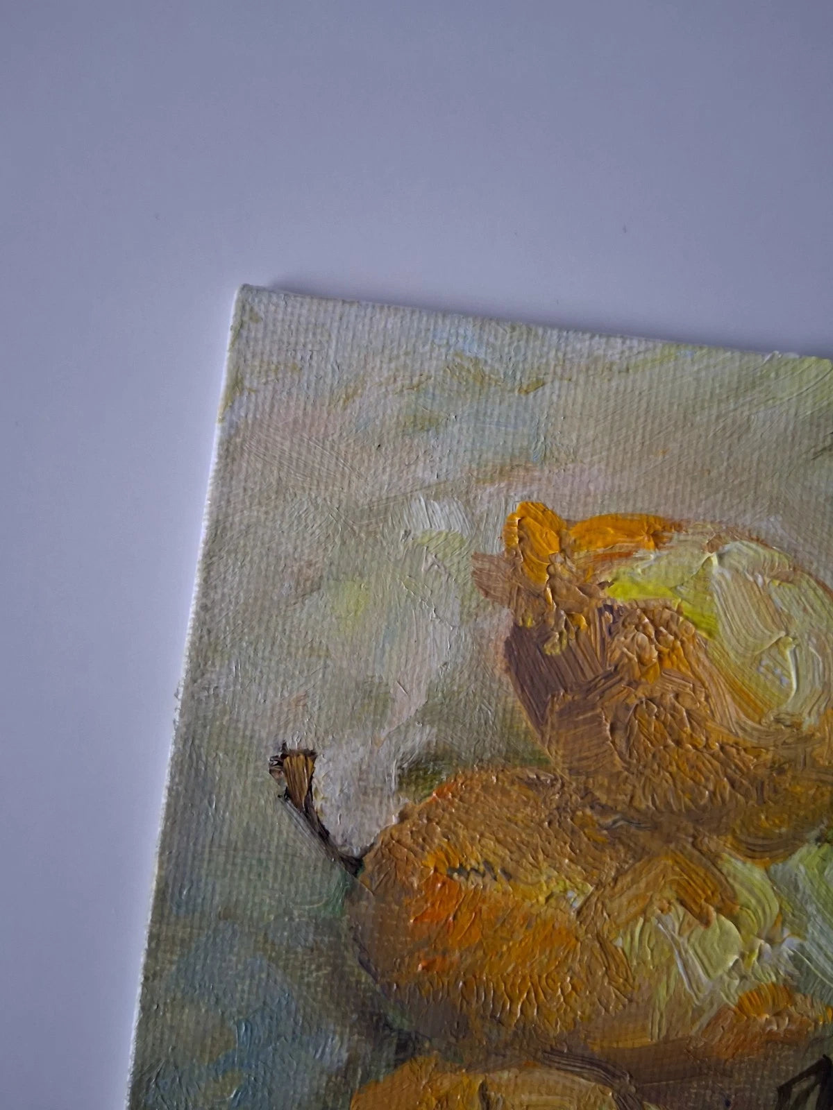 ORIGINAL Ölgemälde auf Karton | Zitronen und Bambus / Pflanzen | 13x18 cm | Signiert