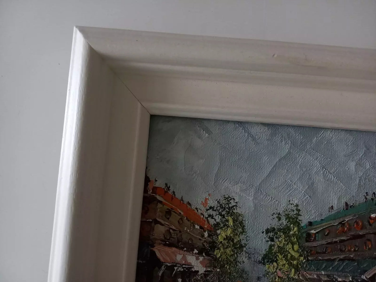 ORIGINAL Ölgemälde auf Leinwand inkl. Rahmen | Stadtszene / Stadtbild mit Figuren | 26x21 cm