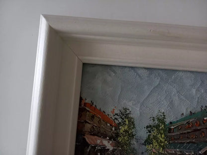ORIGINAL Ölgemälde auf Leinwand inkl. Rahmen | Stadtszene / Stadtbild mit Figuren | 26x21 cm