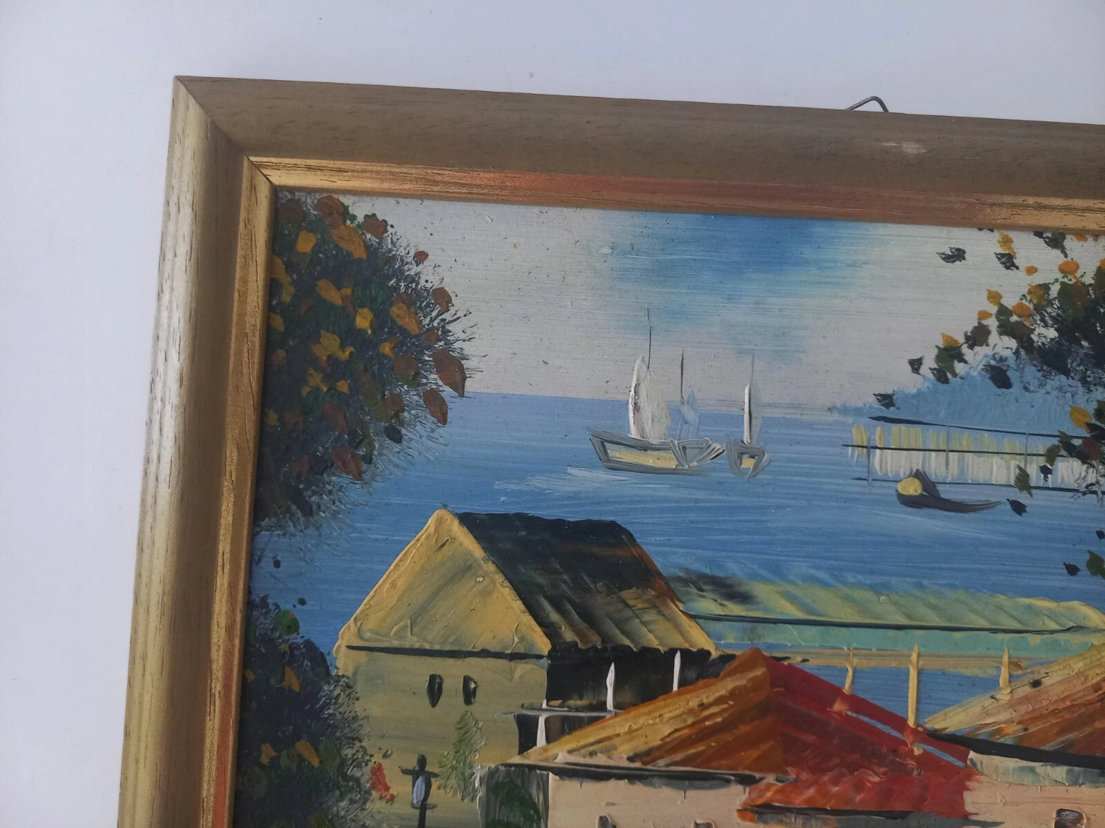 ORIGINAL Ölgemälde auf Karton inkl. Rahmen | Landschaft / Küste / Meer | 27x23 cm | Vintage