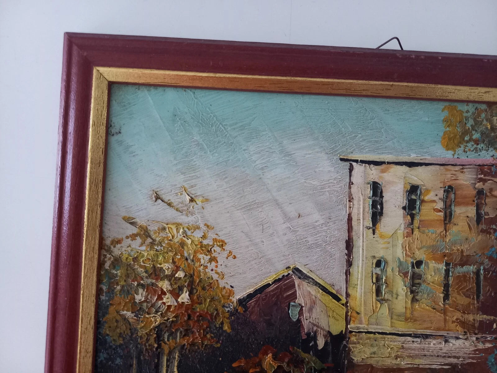 ORIGINAL Ölgemälde auf Karton inkl. Rahmen | Landschaft / Fluss / Natur | 27x23 cm | Vintage