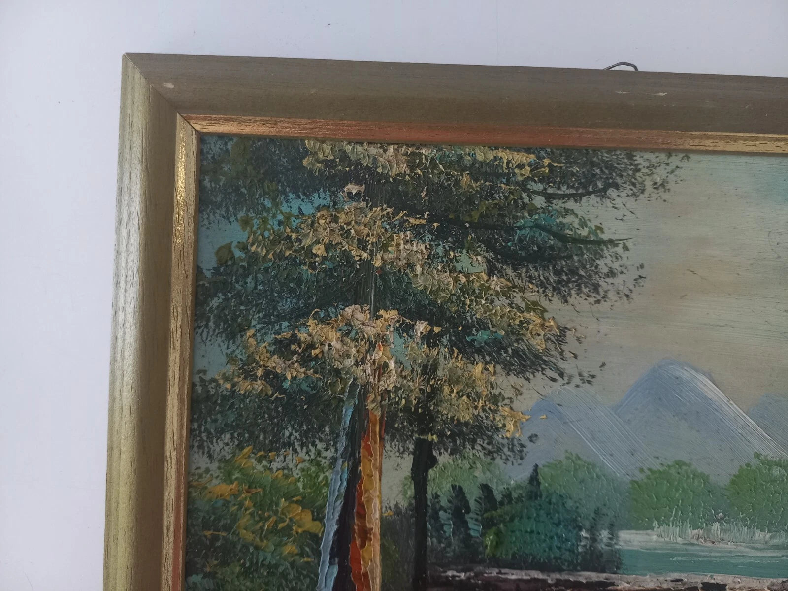 ORIGINAL Ölgemälde auf Karton inkl. Rahmen | Landschaft / Natur / Fluss | 27x23 cm | Vintage