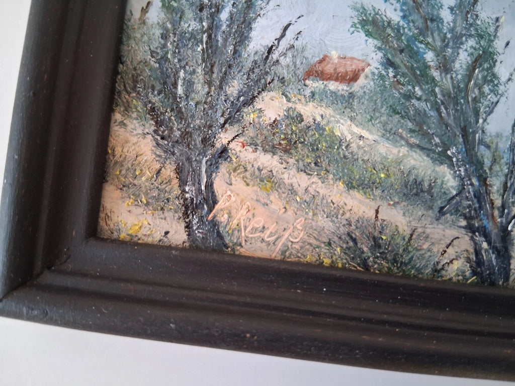 KLEINES ORIGINAL Ölgemälde auf Karton inkl. Rahmen | Strand / Küste / Meer | 17x7 cm | Signiert