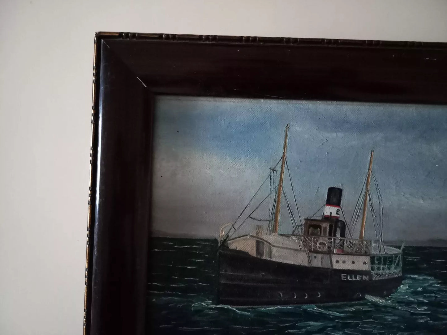 ORIGINAL Ölgemälde auf Leinwand inkl. Rahmen | Dampfschiff "Ellen" beim Anlegen | 35x32 cm